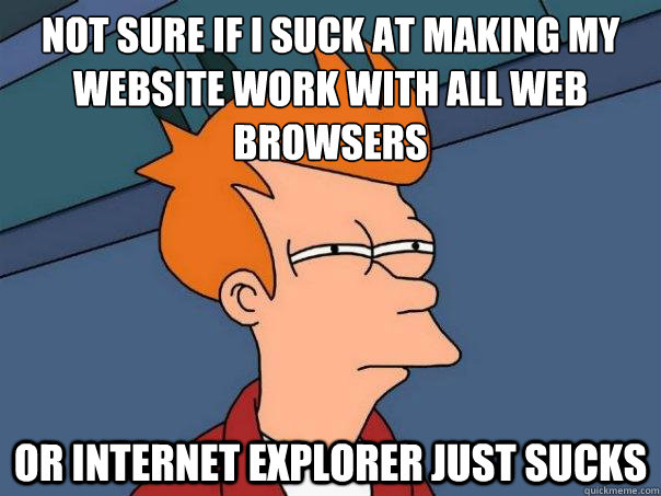 not sure if i suck at making my website work with all web browsers or internet explorer just sucks  Futurama Fry