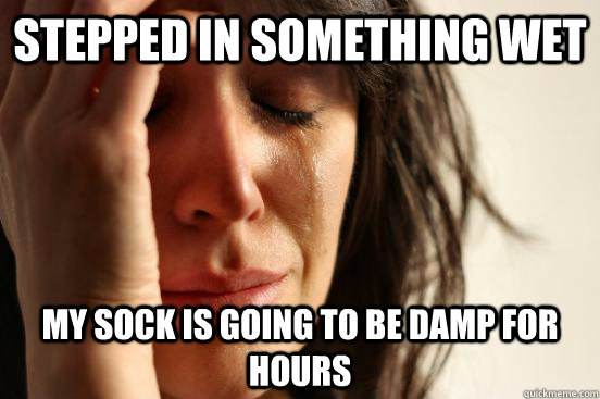 stepped in something wet my sock is going to be damp for hours  First World Problems