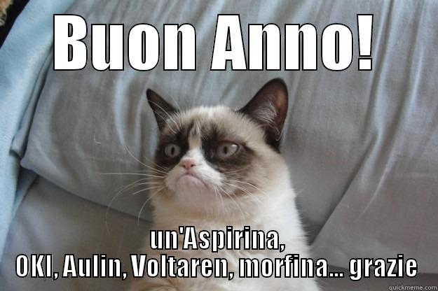 BUON ANNO! UN'ASPIRINA, OKI, AULIN, VOLTAREN, MORFINA... GRAZIE Grumpy Cat