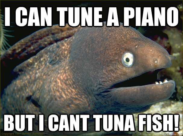 I can tune a piano But i cant Tuna fish!  Bad Joke Eel