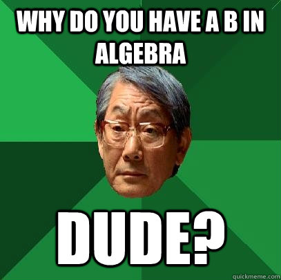 why do you have a B in Algebra dude?  High Expectations Asian Father