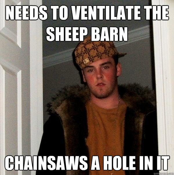 Needs to ventilate the sheep barn Chainsaws a hole in it - Needs to ventilate the sheep barn Chainsaws a hole in it  Scumbag Steve