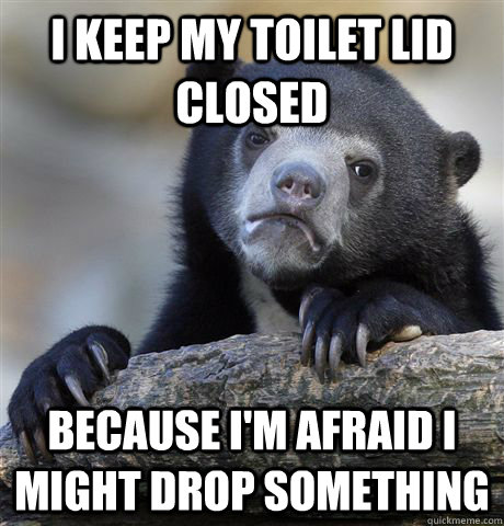 i keep my toilet lid closed because i'm afraid i might drop something  Confession Bear