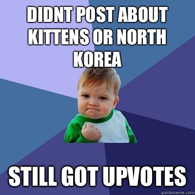 Didnt post about kittens or North Korea  Still got upvotes  Success Kid