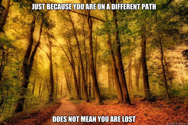 Just because you are on a different path Does not mean you are lost - Just because you are on a different path Does not mean you are lost  path