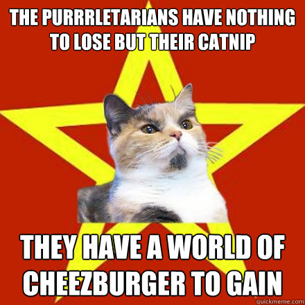 the purrrletarians have nothing to lose but their catnip they have a world of cheezburger to gain  Lenin Cat