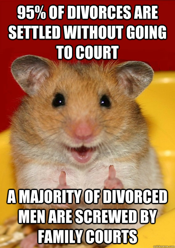 95% of divorces are settled without going to court A majority of divorced men are screwed by family courts - 95% of divorces are settled without going to court A majority of divorced men are screwed by family courts  Rationalization Hamster