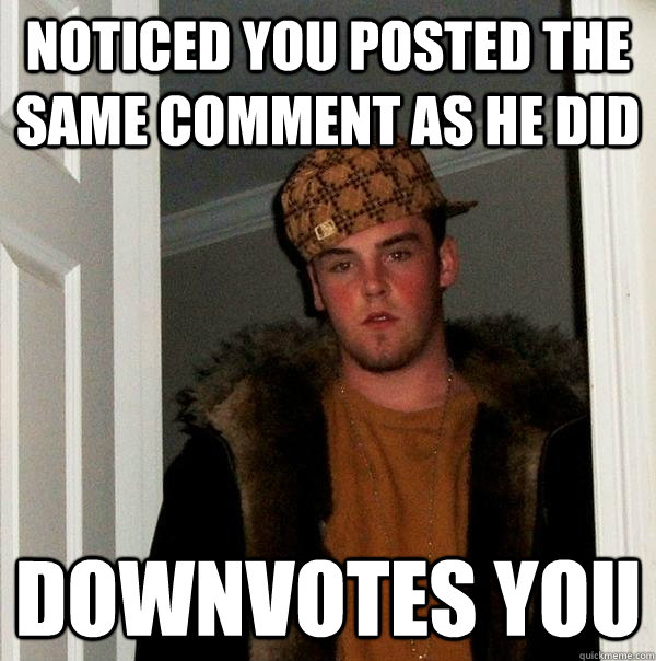 Noticed you posted the same comment as he did  downvotes you  Scumbag Steve