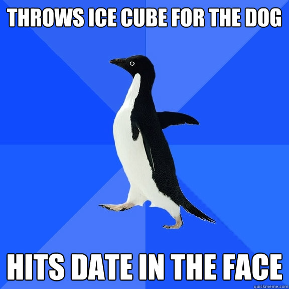 THROWS ICE CUBE FOR THE DOG HITS DATE IN THE FACE   Socially Awkward Penguin