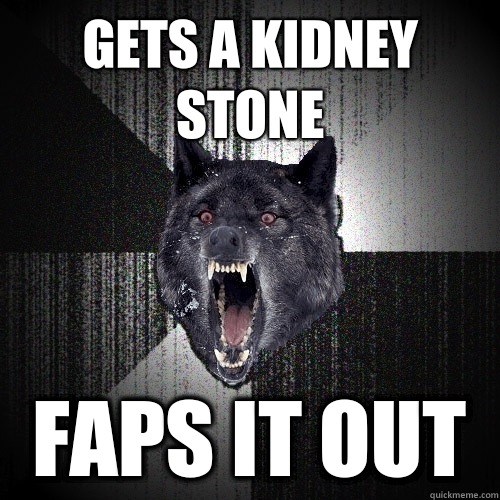 Gets a kidney stone Faps it out  Insanity Wolf