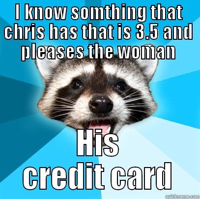 I KNOW SOMTHING THAT CHRIS HAS THAT IS 3.5 AND PLEASES THE WOMAN HIS CREDIT CARD Lame Pun Coon