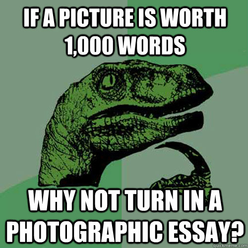 If a picture is worth 1,000 words Why not turn in a photographic essay?  Philosoraptor