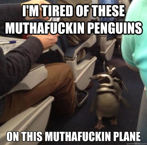 I'm tired of these muthafuckin penguins on this muthafuckin plane  Penguins on a Plane