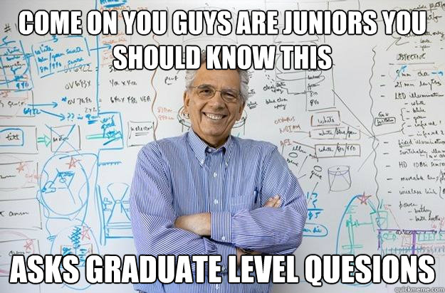 Come on you guys are juniors you should know this asks graduate level quesions  Engineering Professor