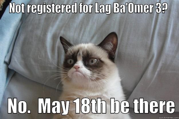 Lag B - NOT REGISTERED FOR LAG BA'OMER 3?    NO.  MAY 18TH BE THERE Grumpy Cat