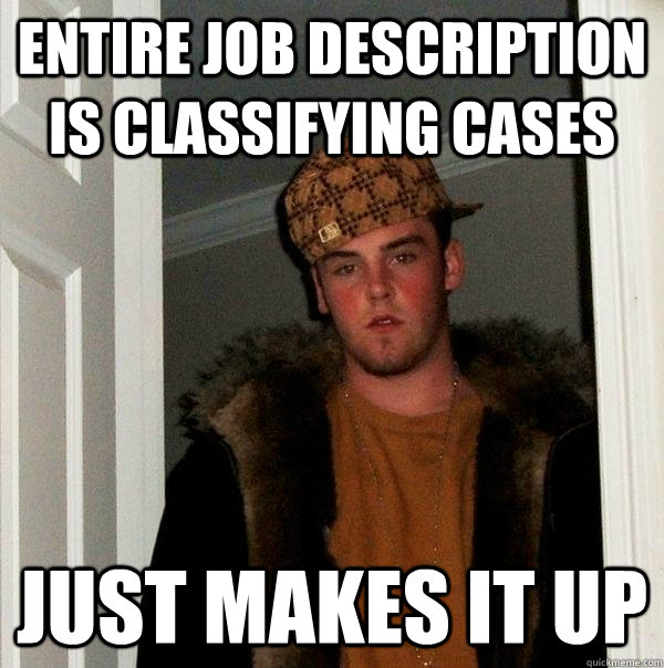 Entire job description is classifying cases just makes it up - Entire job description is classifying cases just makes it up  Scumbag Steve