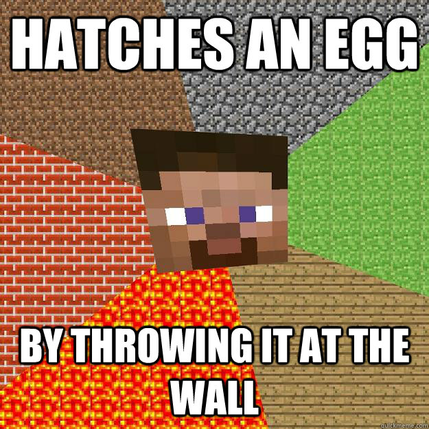 hatches an egg by throwing it at the wall  Minecraft