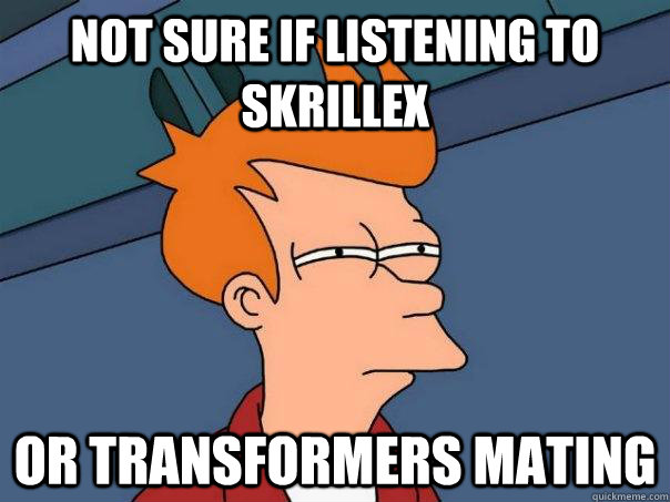 Not sure if listening to Skrillex or Transformers mating - Not sure if listening to Skrillex or Transformers mating  Futurama Fry