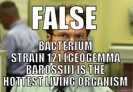 FALSE BACTERIUM STRAIN 121 (GEOGEMMA BAROSSII) IS THE HOTTEST LIVING ORGANISM Schrute