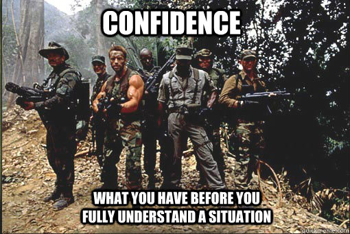 Confidence What you have before you fully understand a situation  