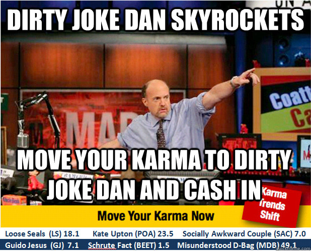 Dirty Joke Dan skyrockets Move your karma to dirty joke dan and cash in  Jim Kramer with updated ticker