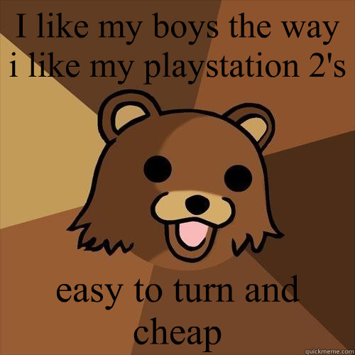 I like my boys the way i like my playstation 2's easy to turn and cheap  Pedobear