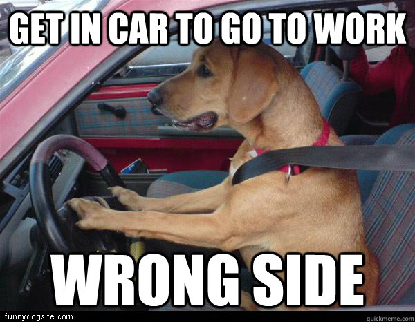 get in car to go to work wrong side  