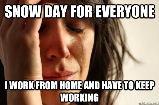 snow day for everyone  i work from home and have to keep working - snow day for everyone  i work from home and have to keep working  First World Problems