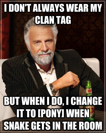 I don't always wear my clan tag but when I do, I change it to [PONY] when Snake gets in the room  The Most Interesting Man In The World