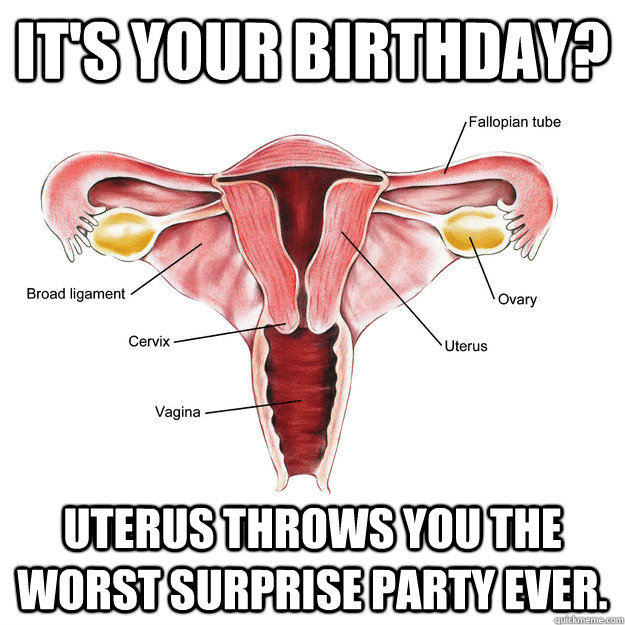 It's your birthday? Uterus throws you the worst Surprise Party ever.  Scumbag Uterus