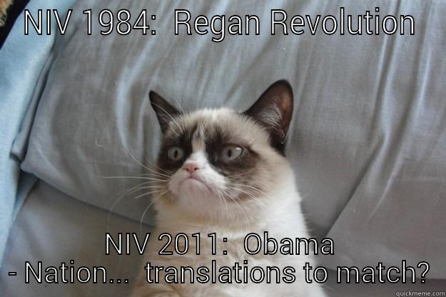 NIV Bible Battle - NIV 1984:  REGAN REVOLUTION NIV 2011:  OBAMA - NATION...  TRANSLATIONS TO MATCH? Grumpy Cat