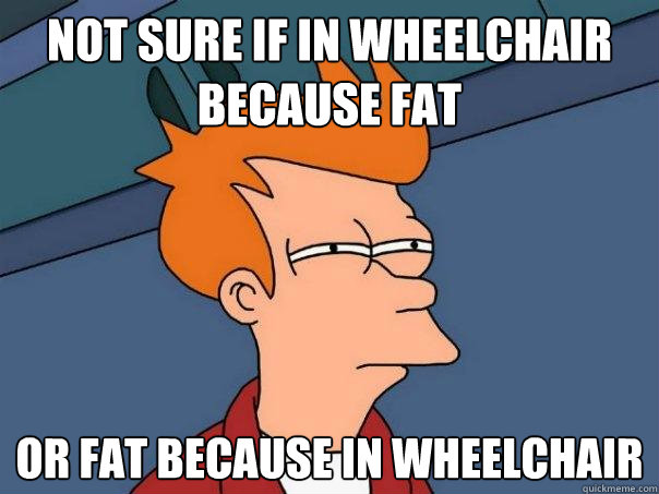 Not sure if in wheelchair because fat Or fat because in wheelchair  Futurama Fry