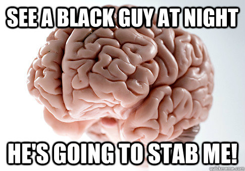 See a black guy at night he's going to stab me!  Scumbag Brain