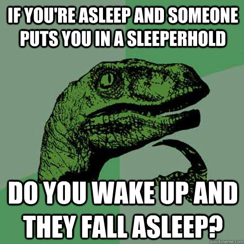 If you're asleep and someone puts you in a sleeperhold do you wake up and they fall asleep?  Philosoraptor