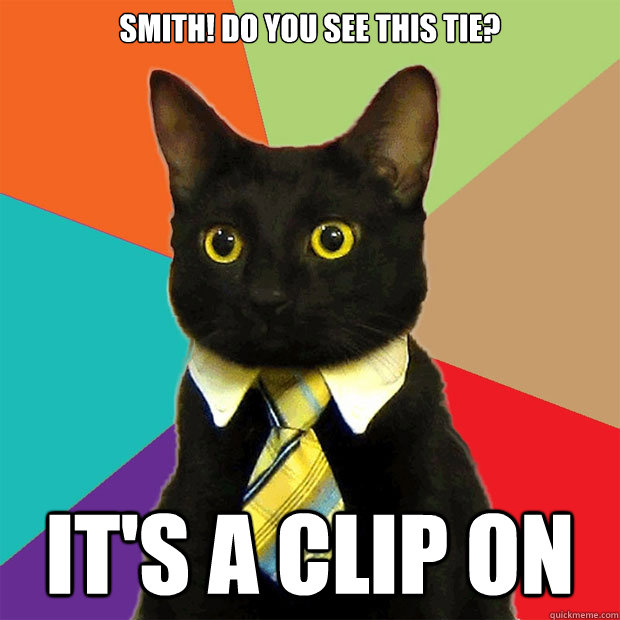 smith! do you see this tie? It's a clip on  Business Cat