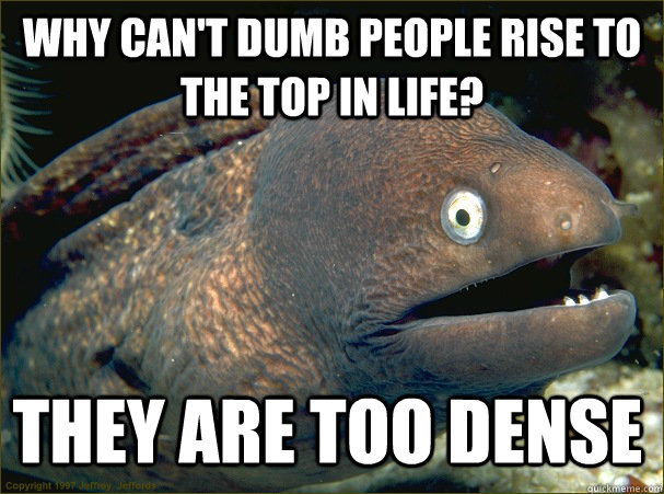 Why can't dumb people rise to the top in life? they are too dense  Bad Joke Eel