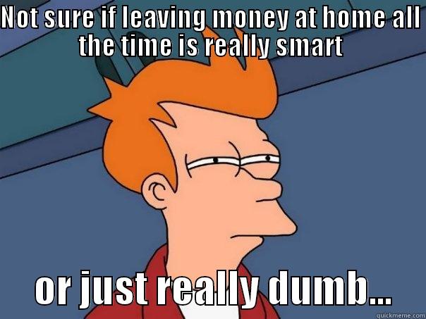 NOT SURE IF LEAVING MONEY AT HOME ALL THE TIME IS REALLY SMART      OR JUST REALLY DUMB...    Futurama Fry