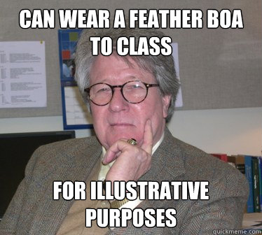 Can wear a feather boa to class for illustrative purposes  Humanities Professor