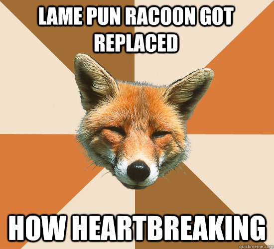 Lame Pun Racoon got replaced How heartbreaking  Condescending Fox