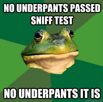 no underpants passed sniff test no underpants it is - no underpants passed sniff test no underpants it is  Foul Bachelor Frog