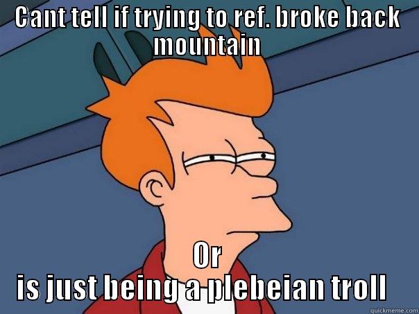 CANT TELL IF TRYING TO REF. BROKE BACK MOUNTAIN OR IS JUST BEING A PLEBEIAN TROLL   Futurama Fry