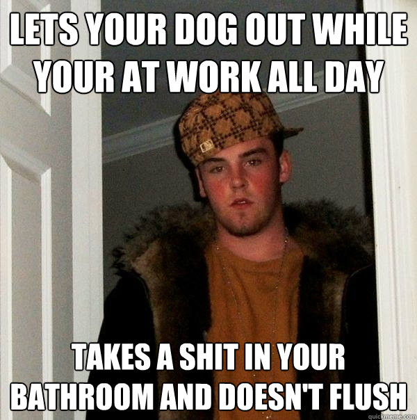 Lets your dog out while your at work all day takes a shit in your bathroom and doesn't flush  Scumbag Steve