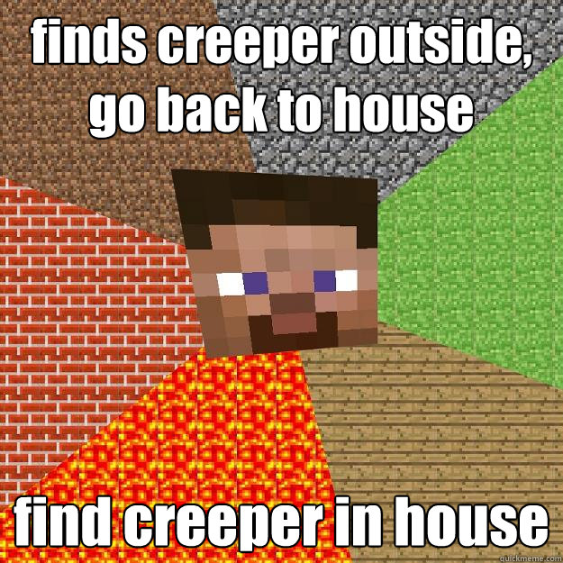 finds creeper outside, go back to house find creeper in house  Minecraft