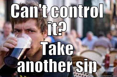 screw it - CAN'T CONTROL IT? TAKE ANOTHER SIP Lazy College Senior