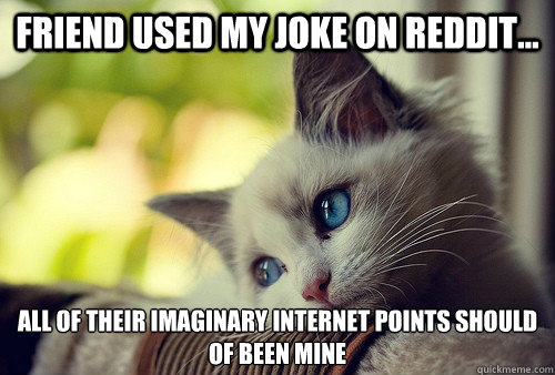 Friend used my joke on Reddit... all of their imaginary internet points should of been mine  First World Problems Cat