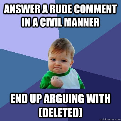 Answer a rude comment in a civil manner end up arguing with (deleted)  Success Kid