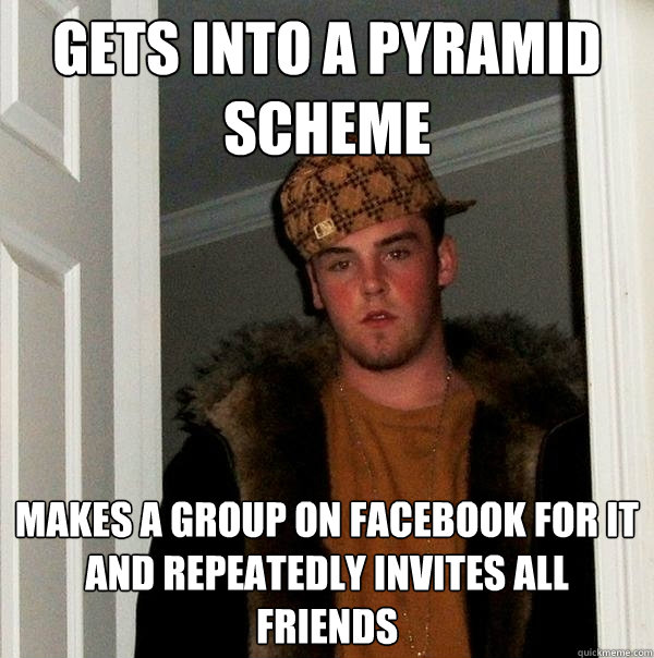 Gets into a pyramid scheme makes a group on facebook for it and repeatedly invites all friends  Scumbag Steve