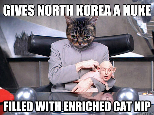 Gives North Korea a nuke Filled with enriched cat nip  