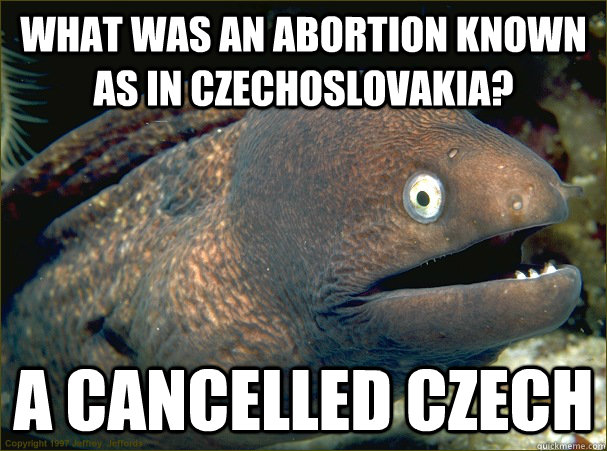 what was an abortion known as in czechoslovakia? a cancelled czech - what was an abortion known as in czechoslovakia? a cancelled czech  Bad Joke Eel