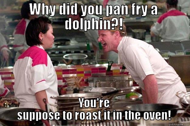 WHY DID YOU PAN FRY A DOLPHIN?! YOU'RE SUPPOSE TO ROAST IT IN THE OVEN! Gordon Ramsay